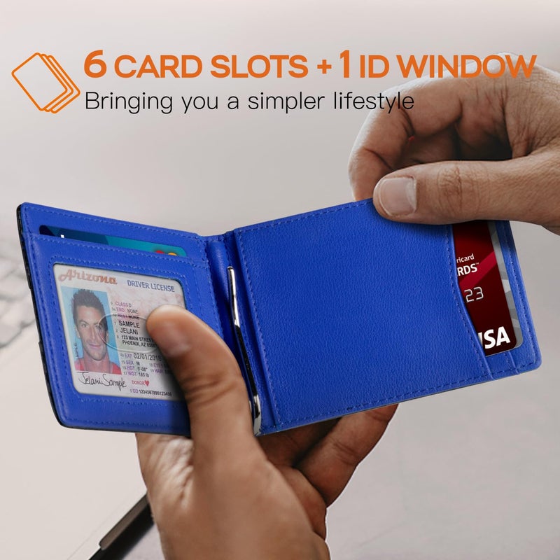 RUNBOX محفظة رن بوكس رفيعة للرجال من الجلد الأصلي مع حجب RFID، محفظة ثنائية الطي بتصميم بسيط تناسب الجيب الأمامي مع مشبك نقود، علبة هدايا رفيعة - Image 2